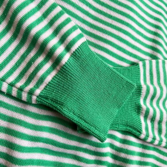 Vintage 70s Green White Striped Knit Sweater Pull Over // Size Small - Picture 4 of 5